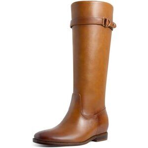 Women's 3/brown Flat Round Toe Low Heel Comfortable Side Zipper Knee High Boots